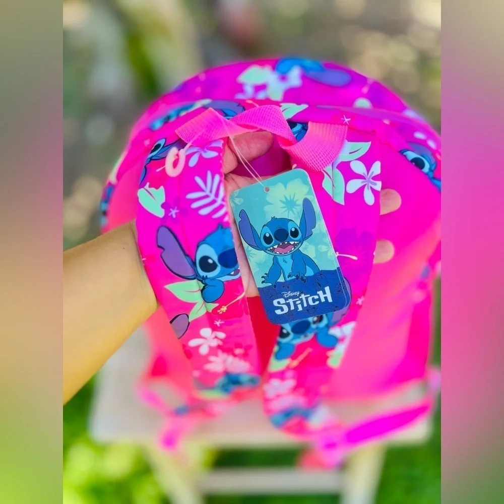 Disney STITCH Backbag NEW IN PINK WITH A tick decal sticker of Stitch